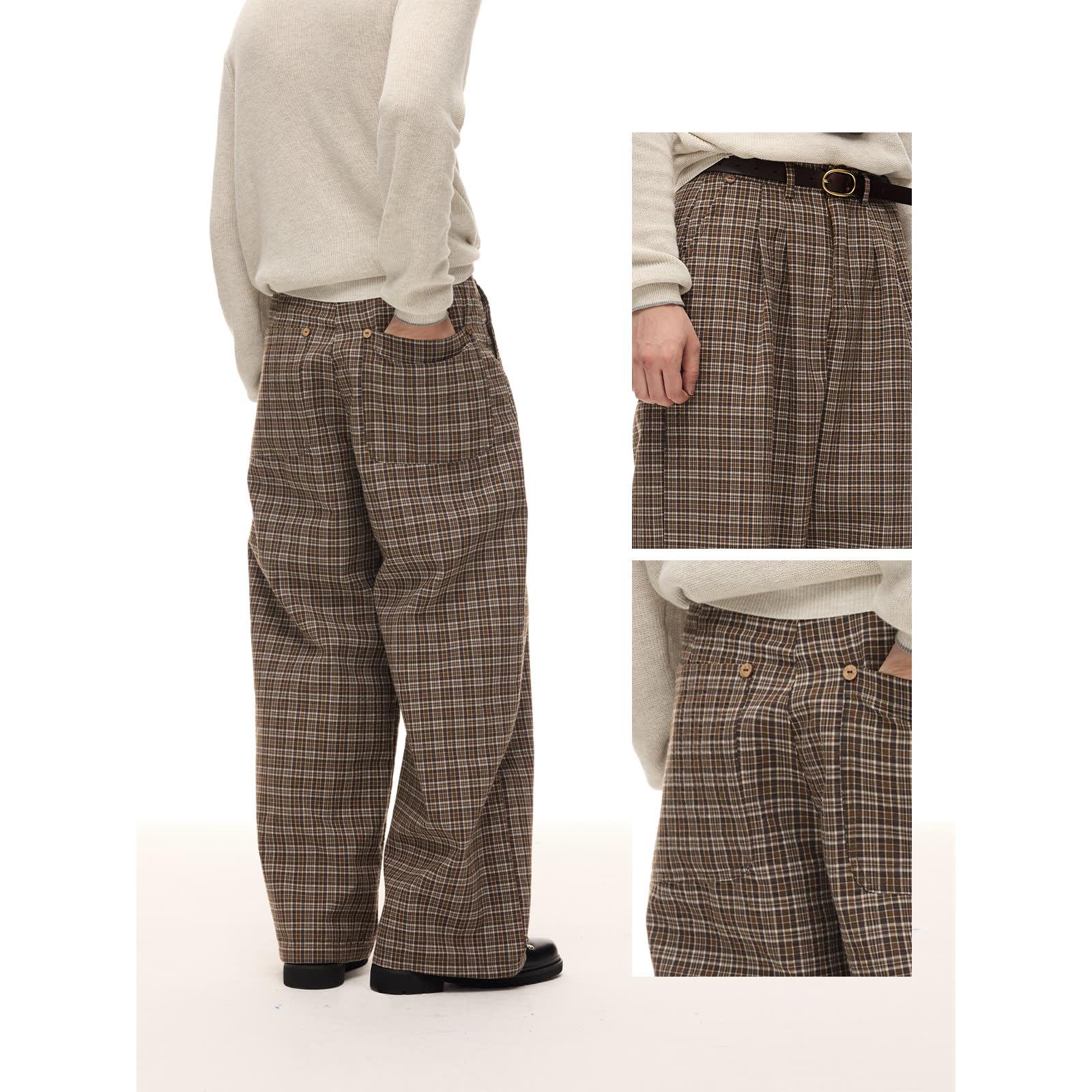 2025 High-Waisted Wide Leg Plaid Trousers - Casual, Loose Fit for Early Spring 3XL