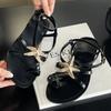 Fashion Fashion Gold Star Decoration Design Flat Sandals Women Black Narrow Band Buckle Roman Shoes Sexy Clip Toe Flip Flops Sandalias