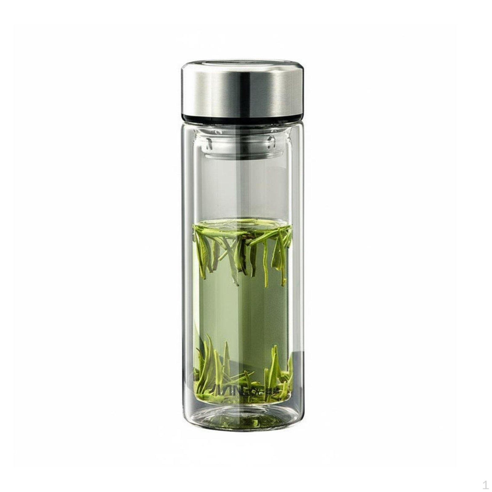 Double Wall Glass Tea Bottle Heat Resistant Infuser Large Capacity for Business 320ML