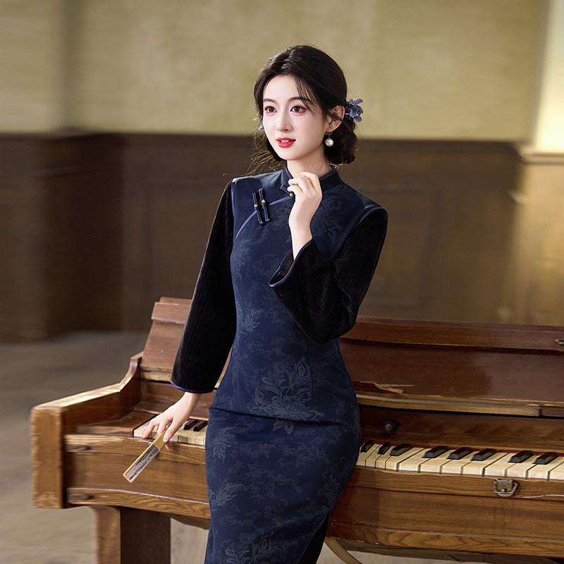 Blue national style new Chinese style Suzhou long-sleeve autumn qipao, improved youth 1011 new women's high-end spring and autumn style