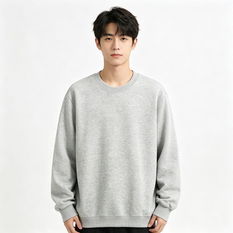 Men Casual Sweat Top Autumn Versatile Solid Color Round Neck Pullover Hoodie Long Sleeved Hoodie