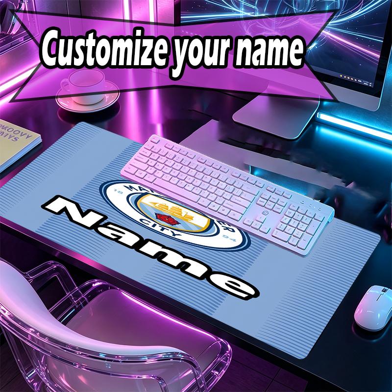 Custom Name Personalized Manchester City FC Pattern Mousepad, Laptop PC Desk Mat, Decorative Desk Mat for Home Keyboard Pad Gift