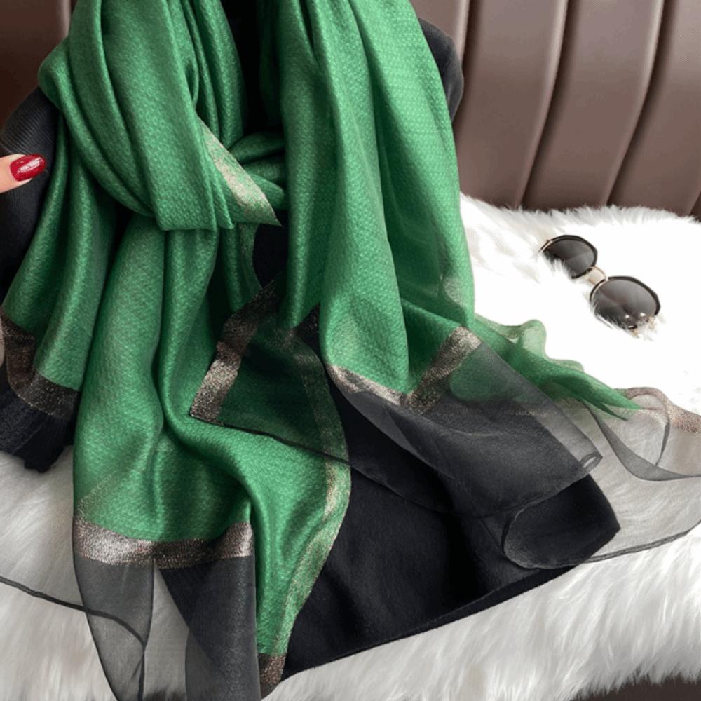 Thin Women Hijab Shawls Solid Color Long Shawls Elegant Luxury Silk Scarf  Ladies зелёный
