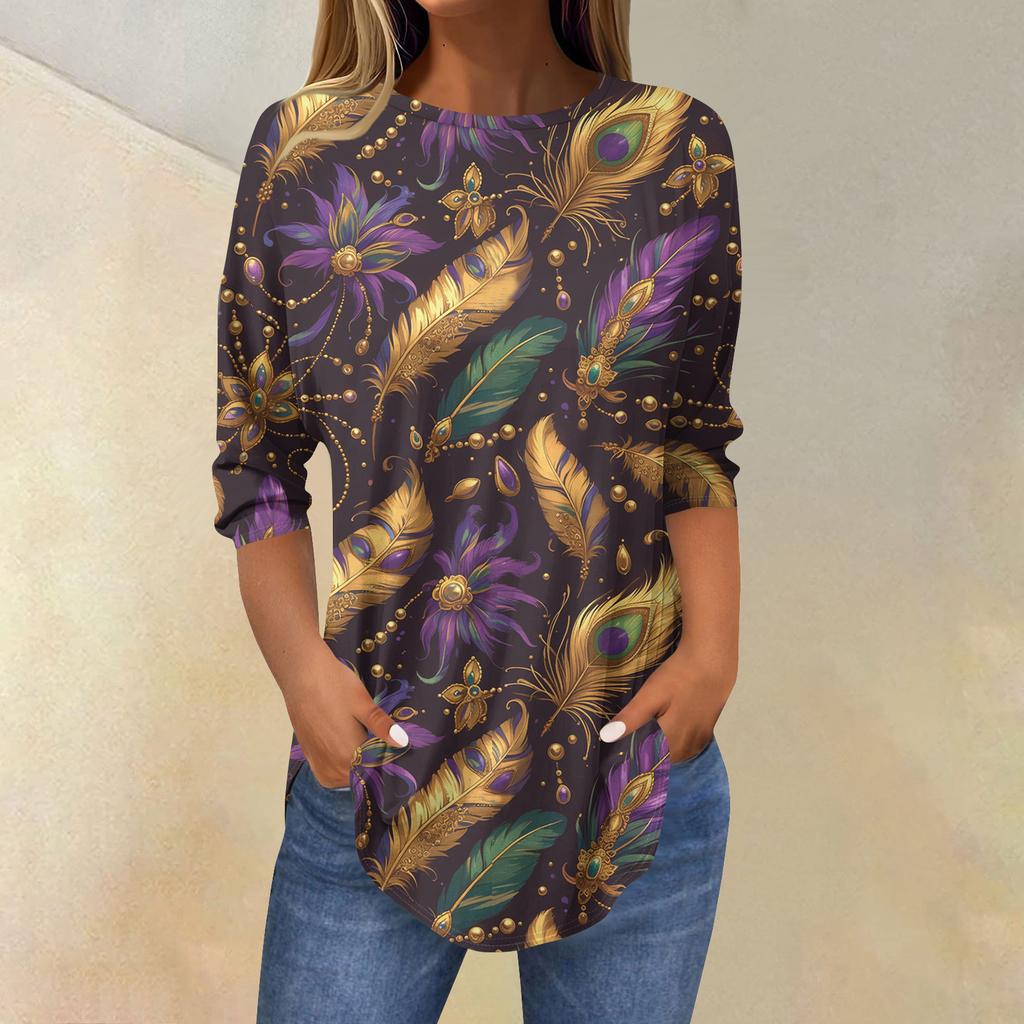 Camisetas para mujer Manga 3/4 Camisas Color Sólido Jersey Verano Primavera Tops Blusas