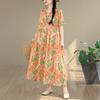 DIMANAF New 2026 Women Plus Size Summer Casual Long Dress Cotton Loose Oversize Floral Print Beach Sundress