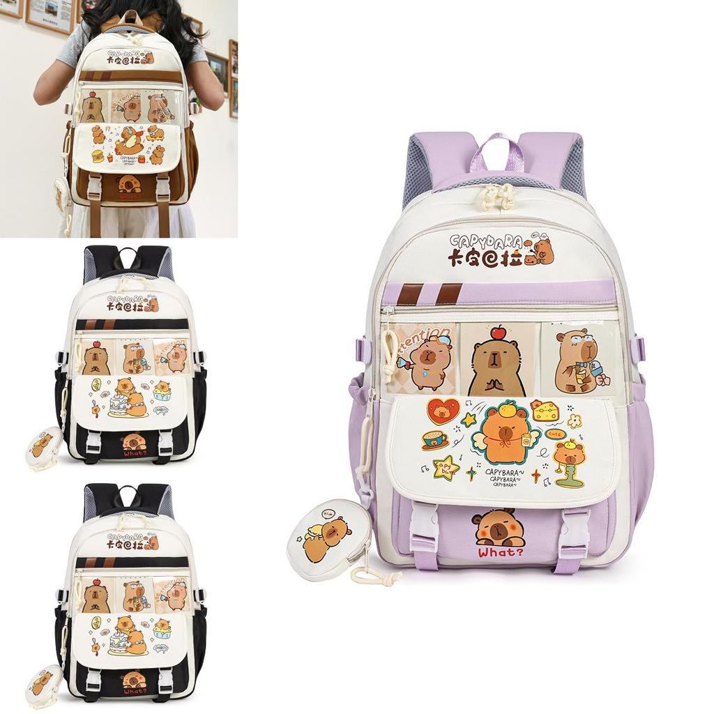Cute Capybara Student Backpack With Comfortable Shoulder Straps And Cartoon Pattern For School And Daily Use