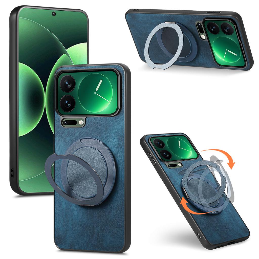 Business 360 Rotating Ring Holder Leather Phone Case For Xiaomi 17 17 Pro Max 17Pro 15T Skin Feeling Kickstand Shockproof Cover