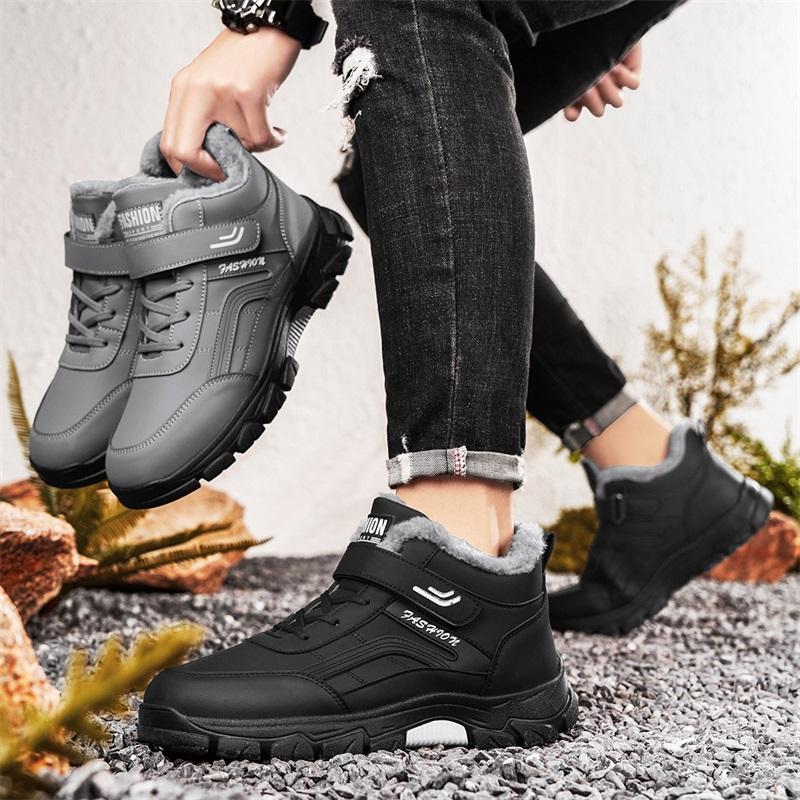 Men Waterproof Outdoor Boots Winter Warm Popular Footwear Male Suede Casual Snow Plush Warm Shoes Leather Walking Shoes Hunting