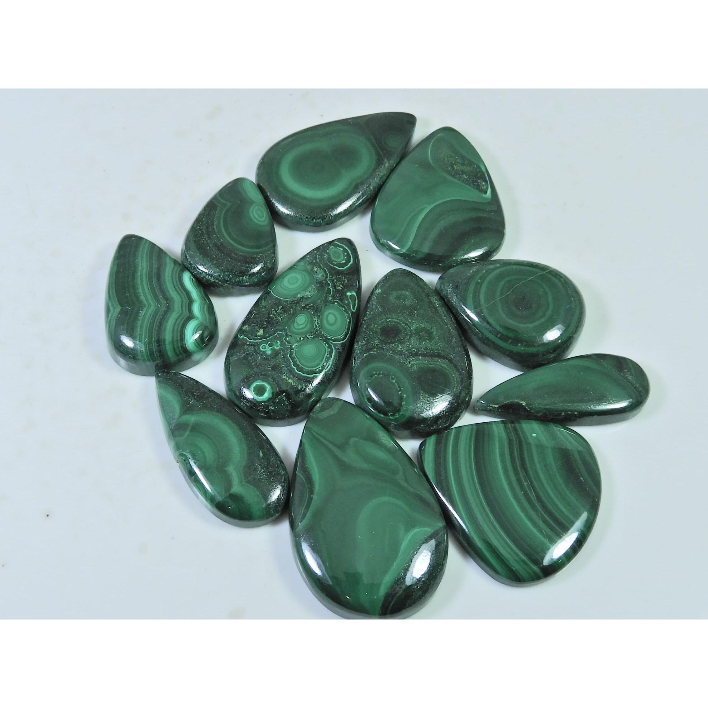 

11Pcs Natural Green Malachite Pear Cabochon Loose Gemstone 310Cts. Lot C-470
