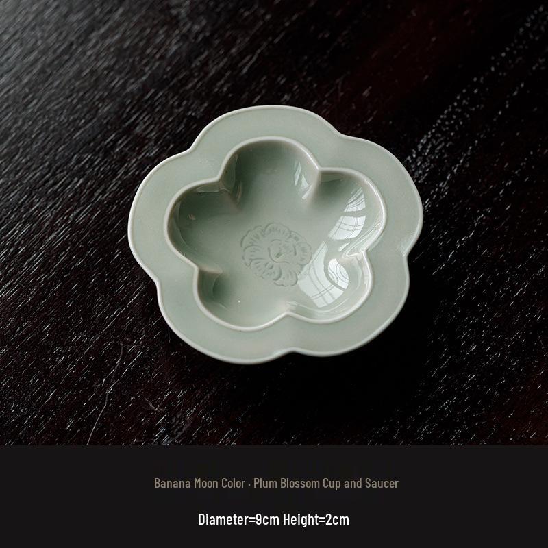 Banana Moonlit Plum Blossom Ceramic Tea Set: Cup, Saucer, Coaster, Tray, Heat-Resistant Pad for Home. One Size