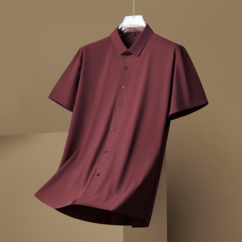 Fat Guy Plus Size Men's Summer New Short-sleeved Shirt, Fat Guy Plus Fat Plus Solid Color Elastic Ice Silk Casual Shirt