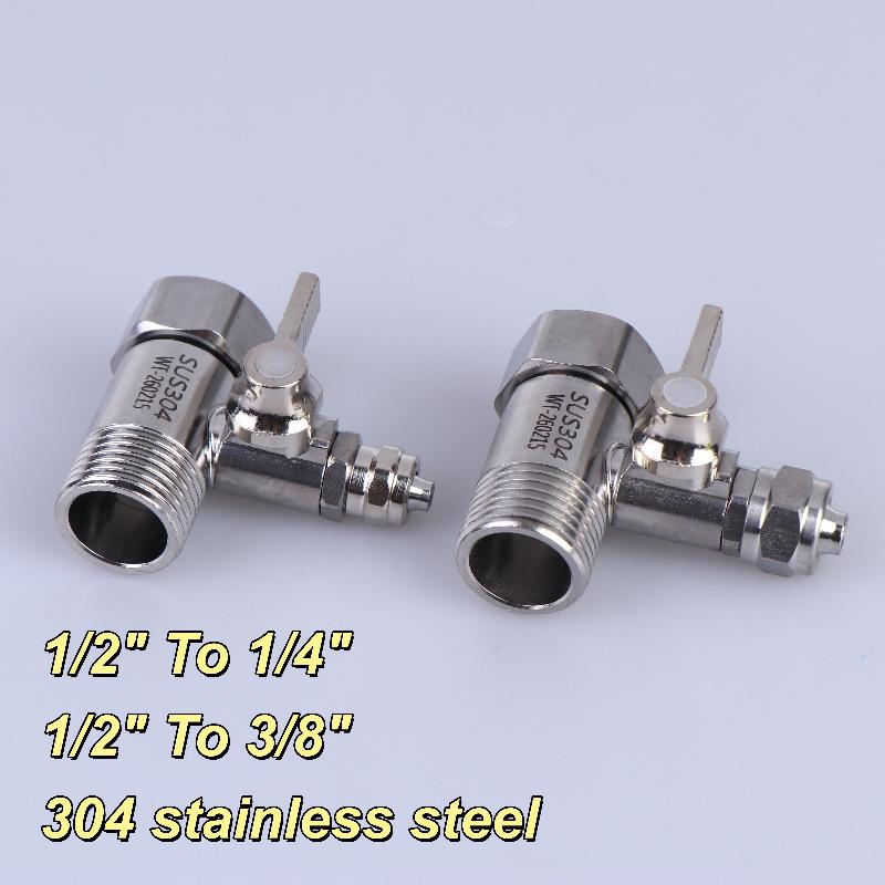 Sliver RO Feed Water Adapter 1/2 to 1/4 3/8 Shut Off Ball Valve Corrosion Resistant for Kitchen Under Sink Water Filter