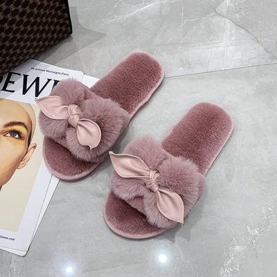 Damen Hausschuhe Kunstpelz Mode Warme Schuhe Frau Slip on Flats Weibliche Slides Schwarz Rosa Gemütliche Pelzige Hausschuhe