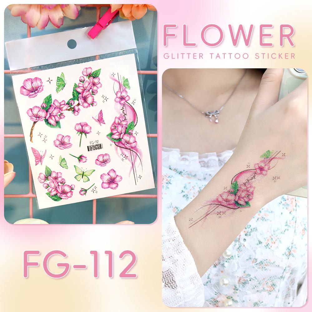 2024 Ruikalong Glitter Higanbana Rose Tattoo Sticker - Waterproof Fashionable Collarbone Design 105x120mm