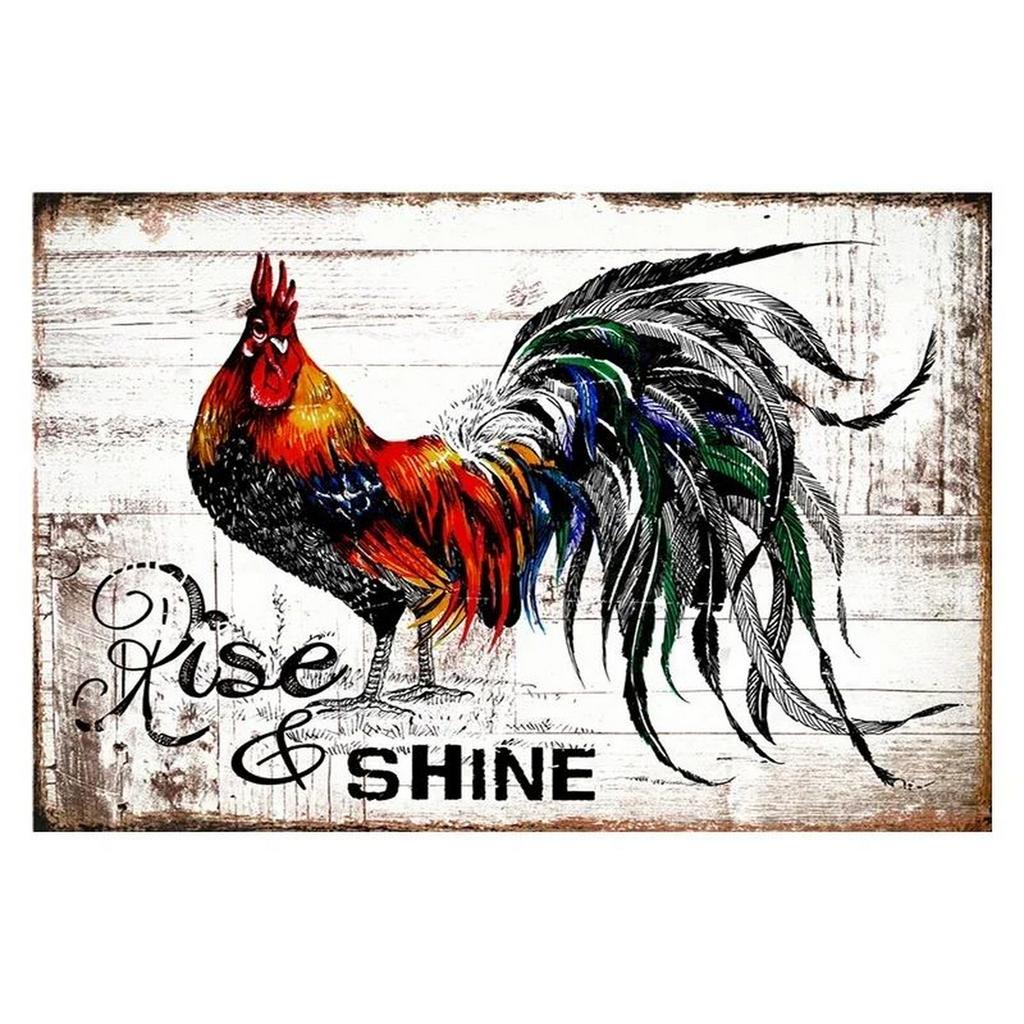 Antique Country Barnyard Rooster Chicken Metal Sign Retro Farm Wall Art For Farmhouse Kitchen Barn Cafe Wall Decoration