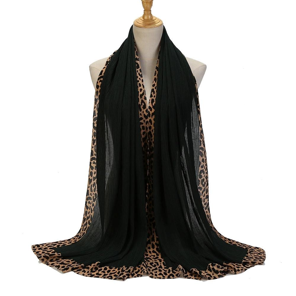 Malaysia Dubai Leopard Embellished Wrinkled Sarf for Women Veil Scarves