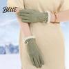 Stylish Gloves Winter with Fluffy Windproof Warm Touch Screen for Women Thermal Knitted Fur Trim