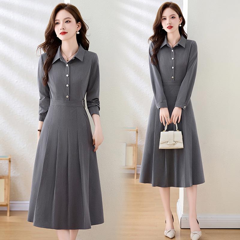 

Женское платье с длинным рукавом, приталенное, в корейском стиле, осень 2024, отложной воротник, SW1860 XXL (62.5-67.5 kg)