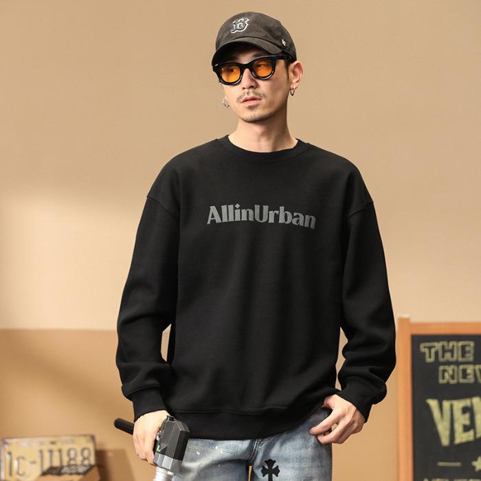 

Весенне-осенний тяжелый свитер мужской модный бренд американский ретро бархатный пуловер с надписью круглый вырез повседневное черное пальто на одежде 3XL чёрный