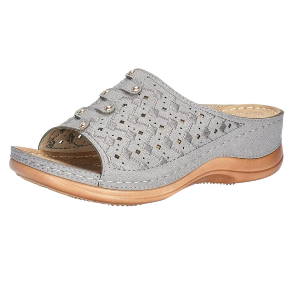 

Women s Heeled Sandals Soft Comfortable Thick Sole Beach Shoes Large Size Casual Slippers for Summer 42EU/CN43 сірий