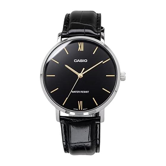 [Casio] CASIO Quartz Men's Watch MTP-VT01L-1B Black X Black Leather Band Overseas Model [Parallel Import]