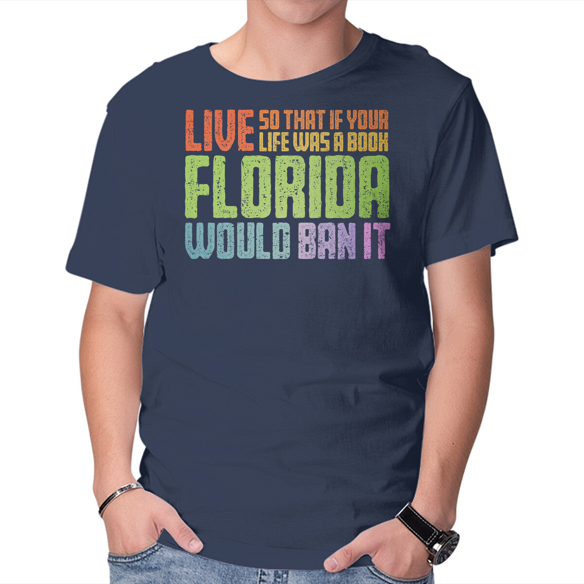 Unisex Crew Neck T-Shirt Banned In Florida Graphic Short Sleeve Casual Tee XS