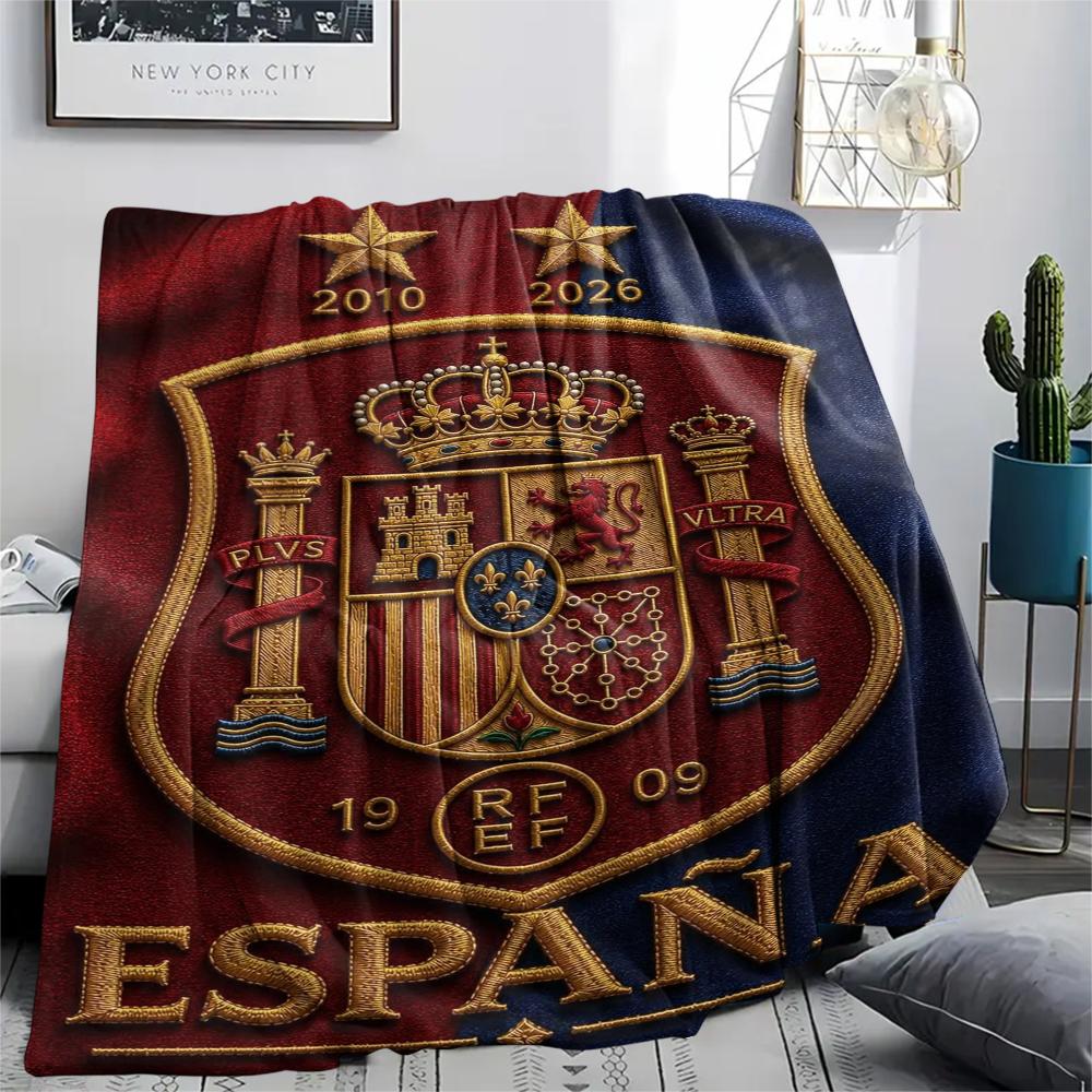 1PC Spain national FC Print Flannel Blanket, High quality Comfortable for All Seasons, Home Decor, Warmth and Comfort, Perfect for Christmas Gifts