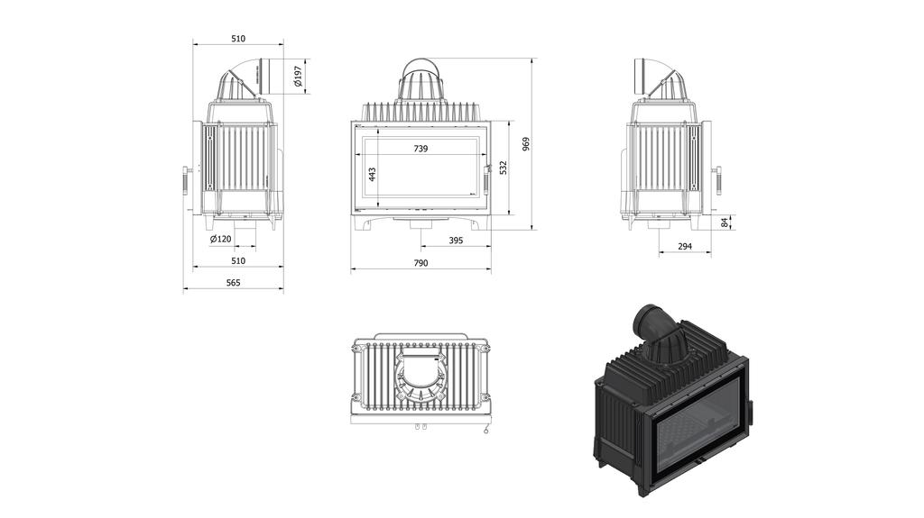 Kominek żeliwny KRATKI FRANEK DECO 14 kW Ø 200
