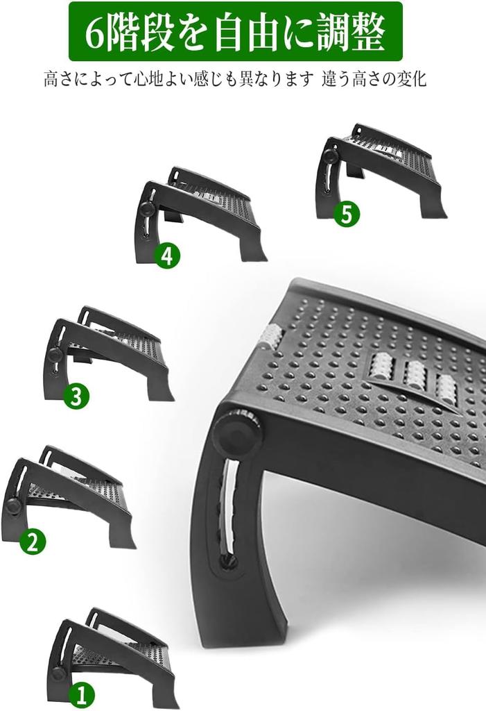 Adjustable Footrest with Rubber Base Non-Slip (Black)