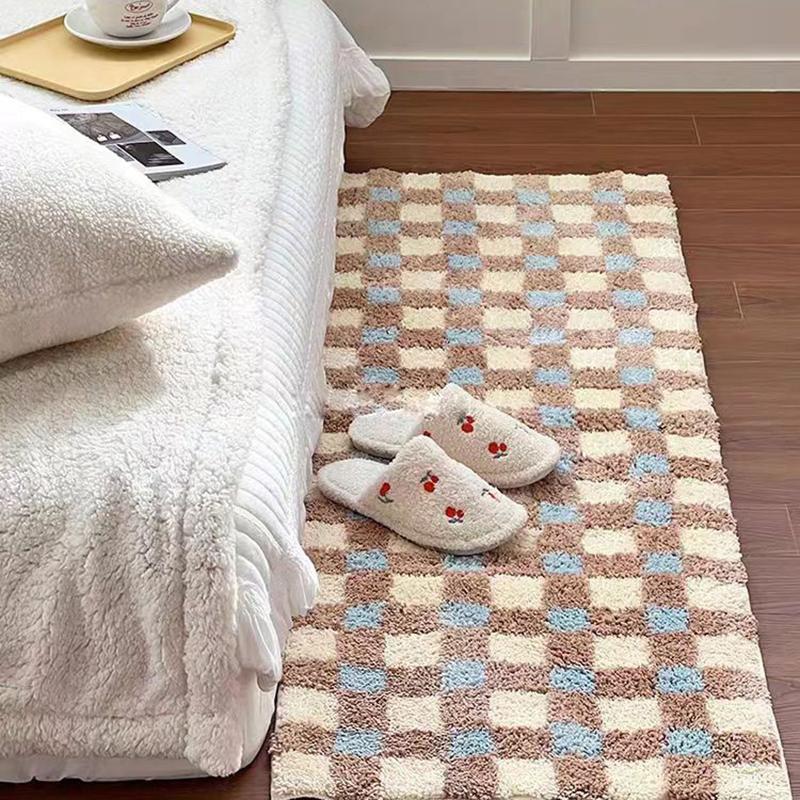 

Long Tufted Grids Living Room Carpet Bathmat Bedside Rug Soft Bedroom Cloakroom Bathroom Mat Floor Pad Aesthetic Home Decor 40x60cm