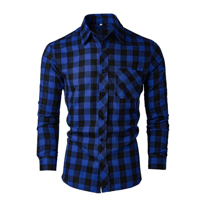 Men s Spring and Autumn New Leisure Long Sleeve Lapel Plaid Shirt S