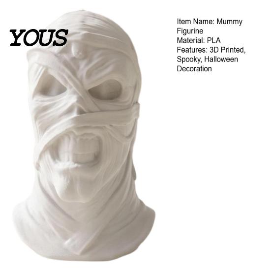 PLA Mummy Figure 3D Printed Figurine, Spooky Evil Head Statue, Halloween Desktop Decoration for Ornament Home, Living Room, Office Table Shelf