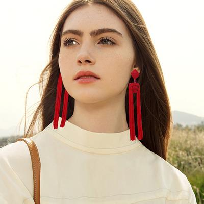 Böhmische rote Fransenohrringe Damen Lange Retro-Temperament Ethno-Stil Schmuck Ohrringe