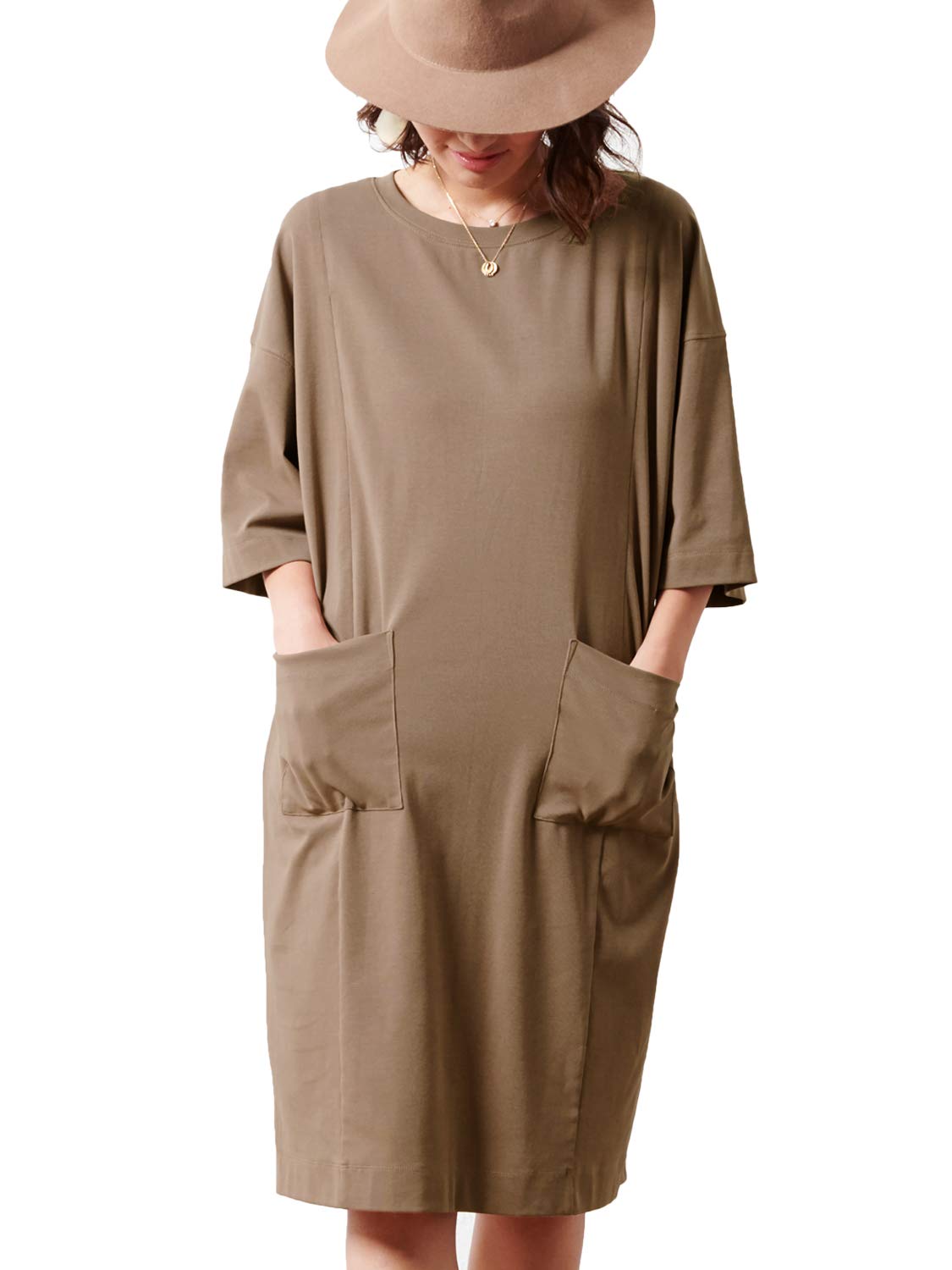 

Платье для беременных и кормящих Sweet Mommy, для отдыха, футболка, рукав, домашняя одежда, [Длина миди/Мокко]