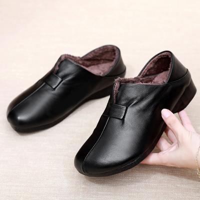 Mode Echtes Leder Damen Schuhe Niedriger Absatz Warmes Fell Mama Schuhe Weiche Sohle Slipper Bequeme Ballerinas Damen Freizeitschuhe