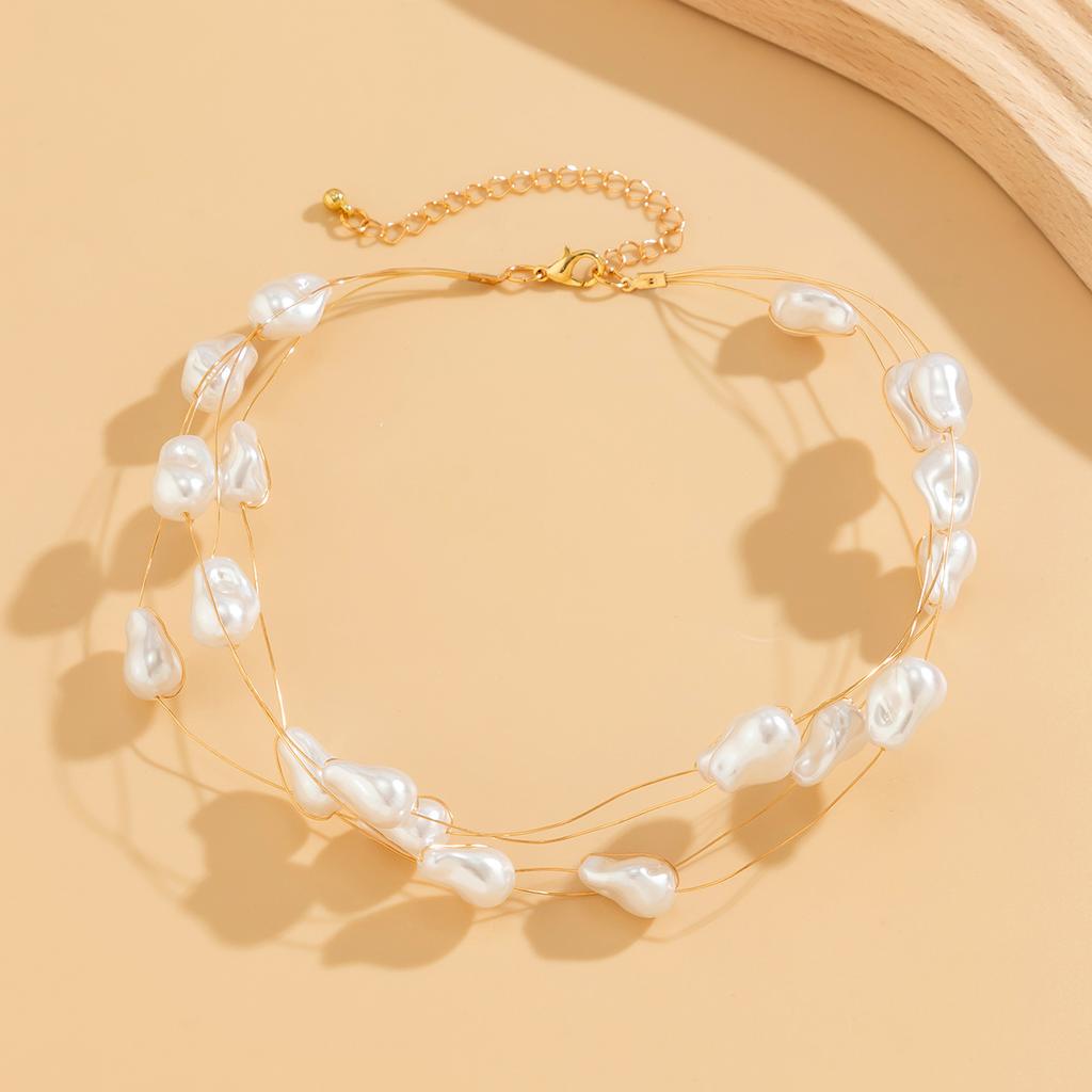 Niche Vintage Beaded Collarbone Chain Baroque Faux Pearl Necklace For Women