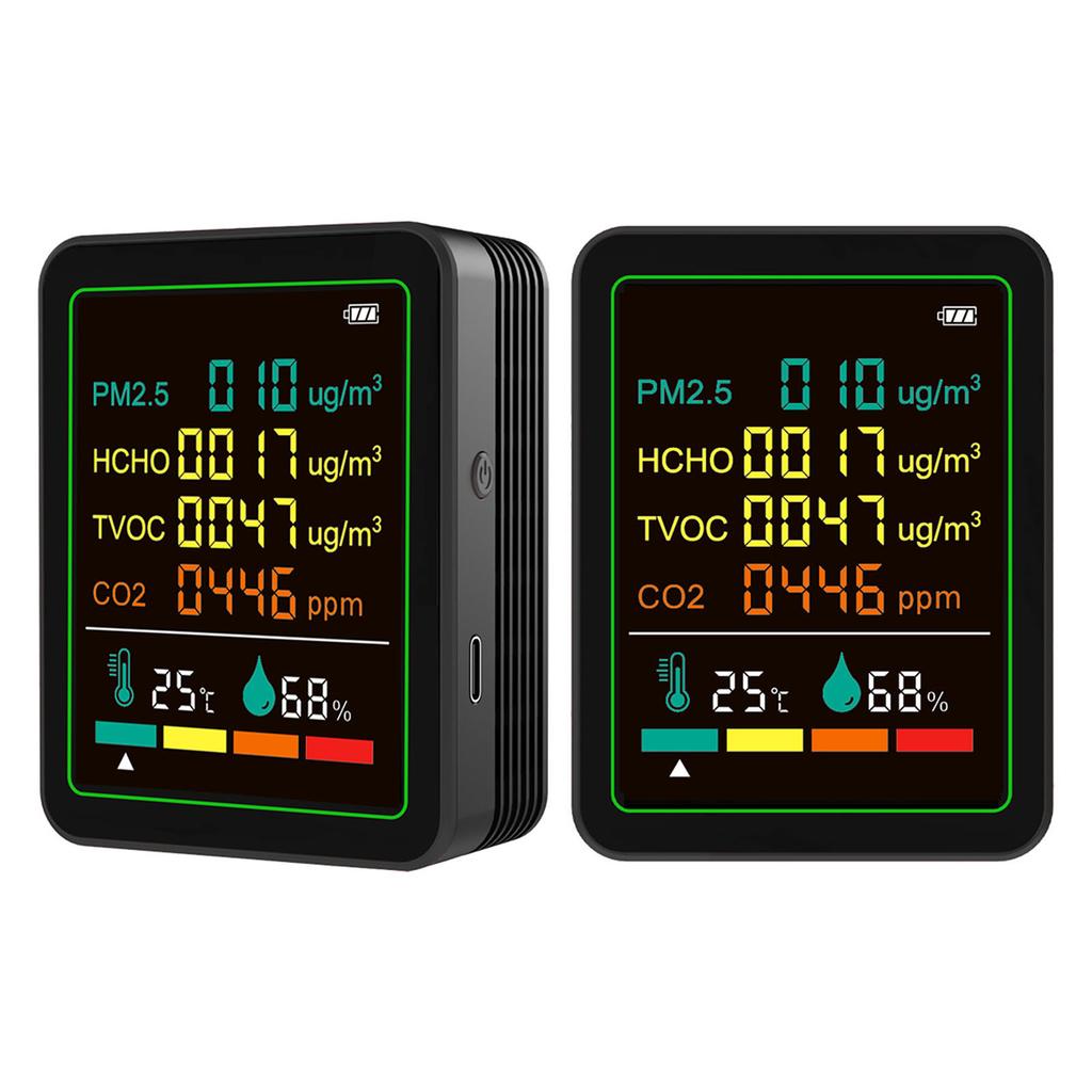 Air Quality Meter 6 in 1 CO2 TVOC HCHO PM2.5 Temperature Humidity Detect Tester Indoor Portable