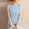 Women Casual Round Neck Solid Color Sleeveless Tank Tops