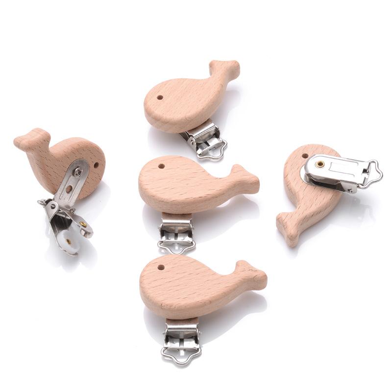 1Pcs Cute Animal Style Wood Natural Pacifier Chain Anti-Drop Beech Wood Dummy Clip DIY Essential Nipple Chain Accessories