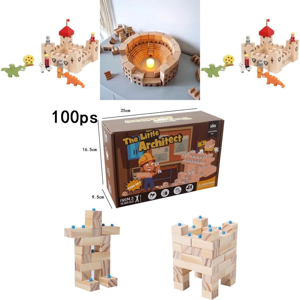 Wooden Early Education Castle Building Blocks For Kids With Natural Finish For Cognitive Development