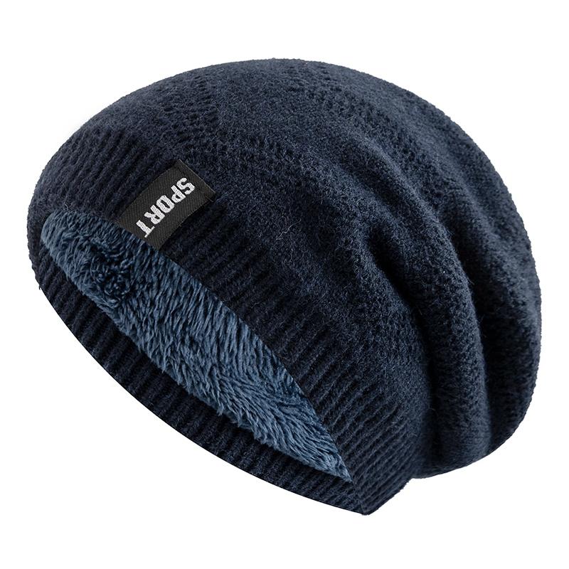 Sale Unisex Slouchy Winter Hats Plush Fur Lined Warm Beanie Cap Casual Label Decor Winter Knitted Hats