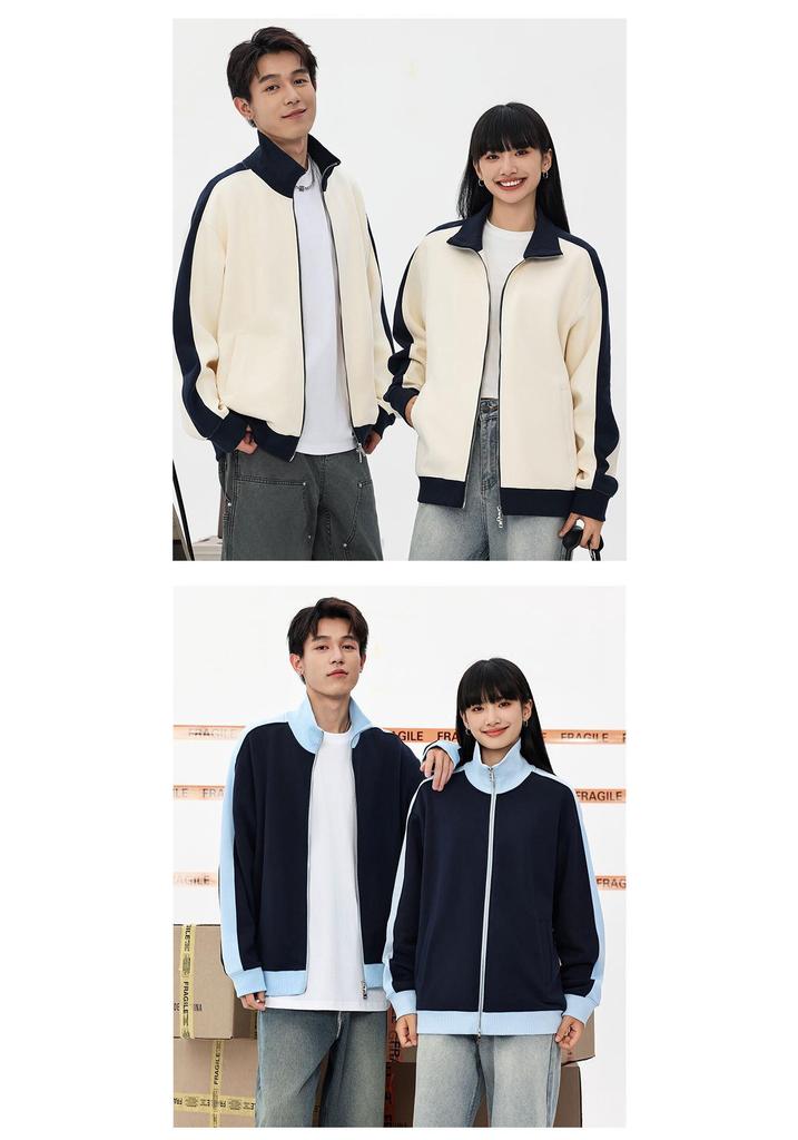 Autumn/Winter Stand Collar Color Block Jacket: Women's Casual Heavyweight 380g Loose Zipper Cardigan Hoodie, Unisex.