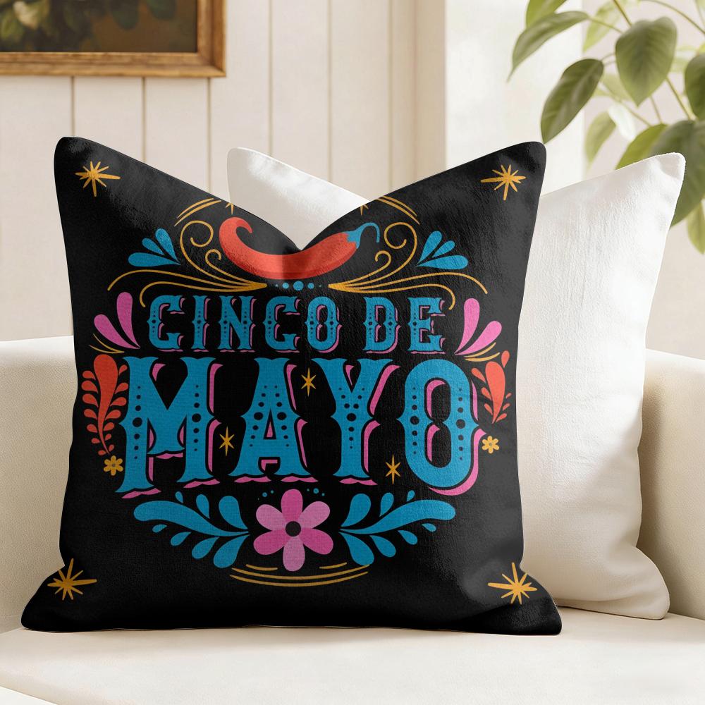 Cinco De Mayo Cushion Cover Natural Linen Organic Fabric Double-Sided Printing Sofa Home Decor Gift Pillow Cover