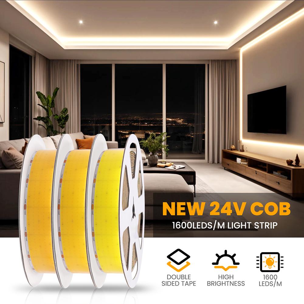12V 24V 1 2 5 Rows COB LED Strip Light Super Bright 320 600 1600 LEDs Flexible Tape 3000K 4000K 6000K High Density Linear Lamp