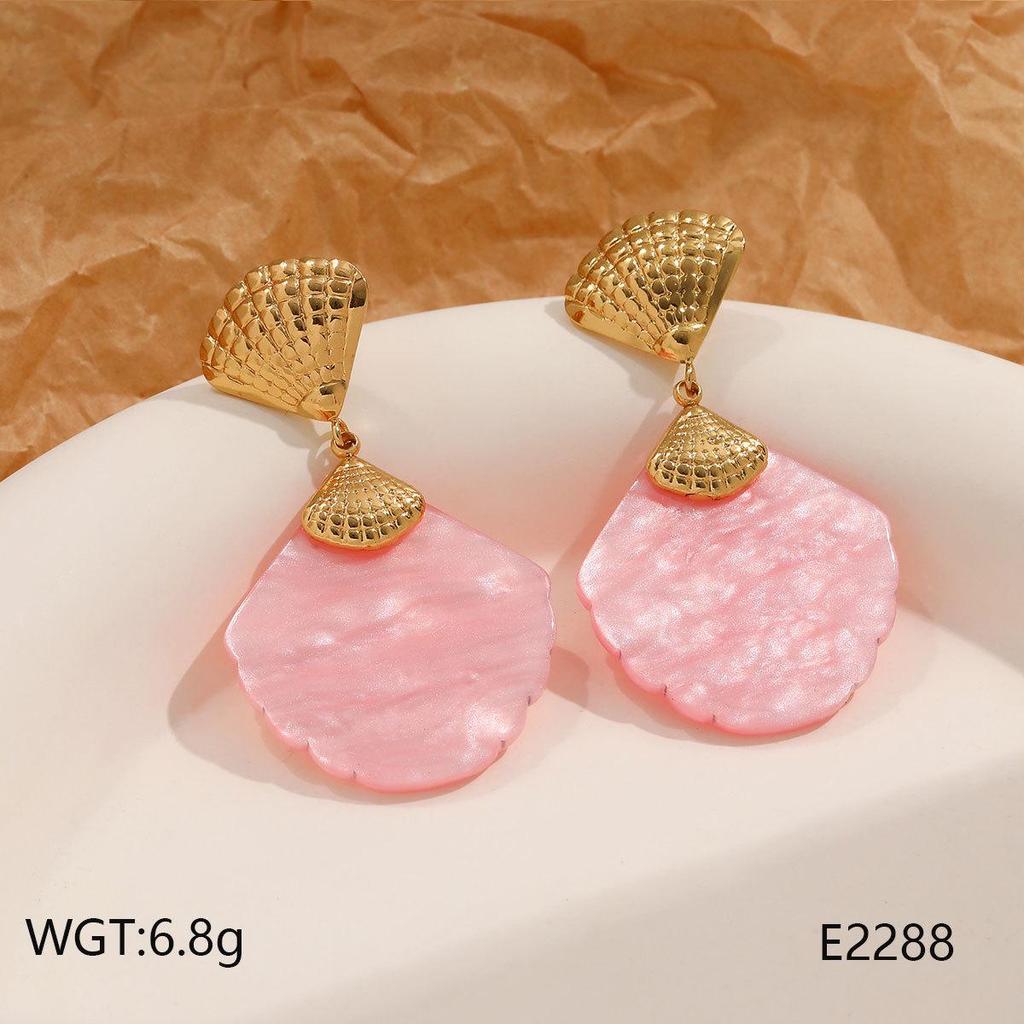 European and American Summer Beach Style Colorful Shell Earrings in High-grade Stainless Steel