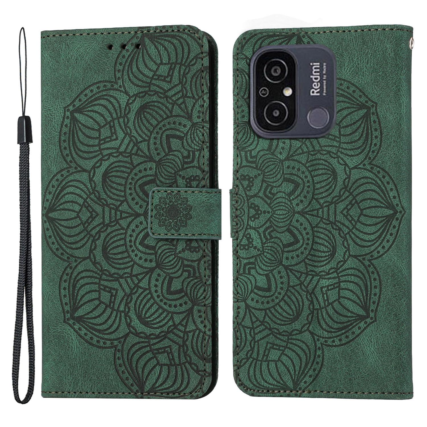 

Shockproof Leather Phone Case For Xiaomi Redmi 12C 4G,Imprinting Mandala Flower Phone Cover Stand Wallet Green