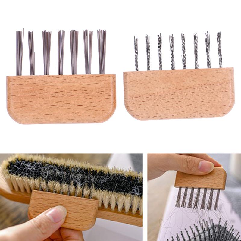 1Pc Wooden Handle Comb Cleaner Delicate Cleaning Removable Hair Brush Comb Cleaner Tool Handle Embeded Tool