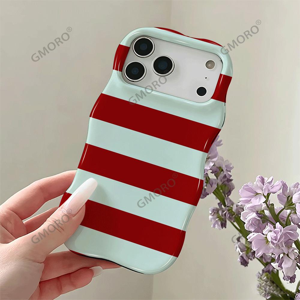 Summer Fresh and Simple Color Matching Striped 15plus Film Case iPhone17 Wavy Edge Mobile Phone Case Wholesale Customization