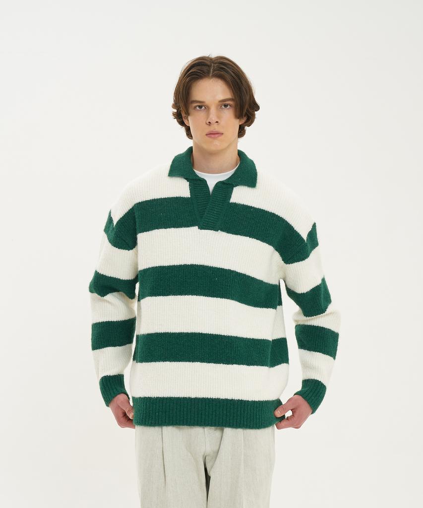 BLOND9 Honey Bee Rugby Polo Wool Knit_Pine Green