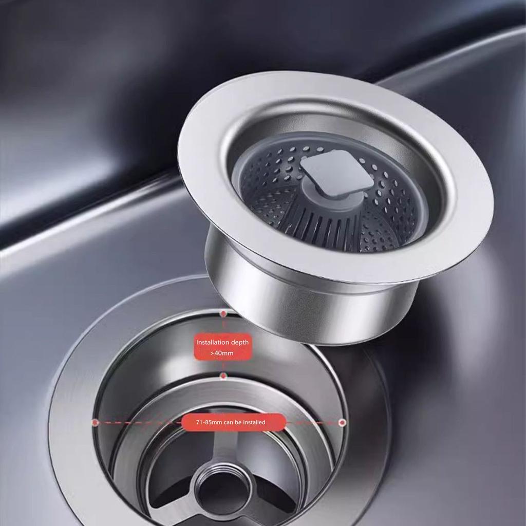 Upgraded Silicone Kitchen Sink  Strainer And Stopper Combo, 304 Stainless Steel Wrapped Housing, Silicone Anti-Clog Basket Strainer With Handle